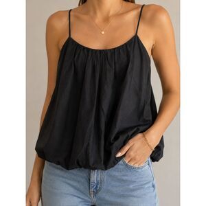Hunter & Brown Black Bubble Hem Cami Tank Top M NWT Minimalist Clean Girl Y2K